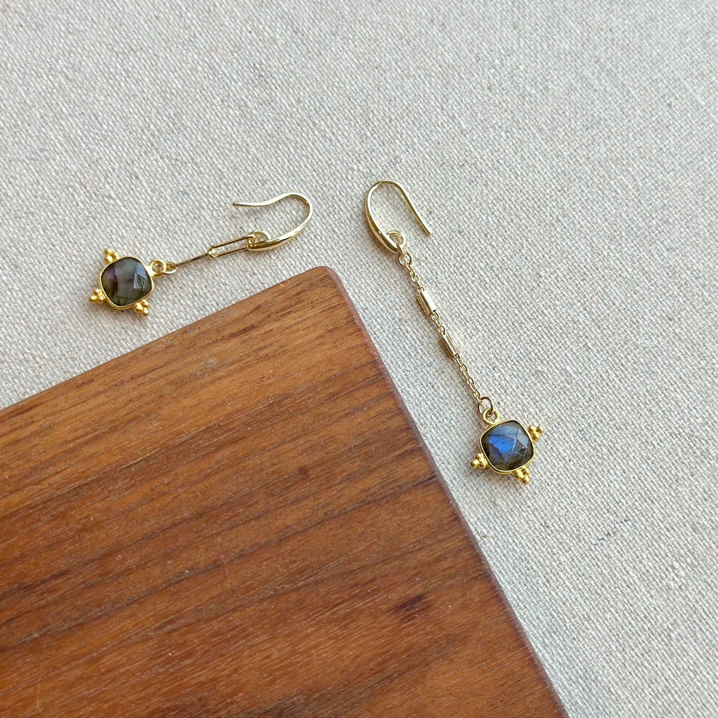 Labradorite Asymmetric Dangling Gold-plated Earring