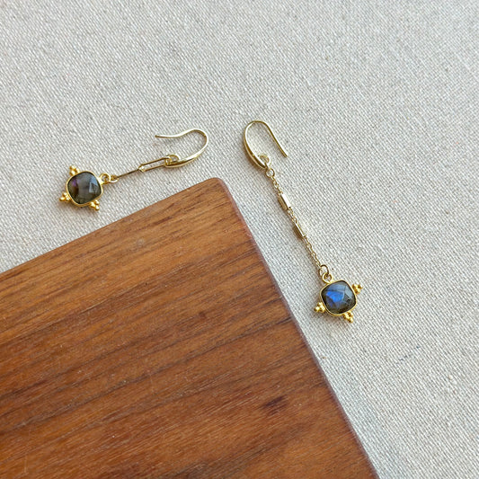 Labradorite Asymmetric Dangling Gold-plated Earring