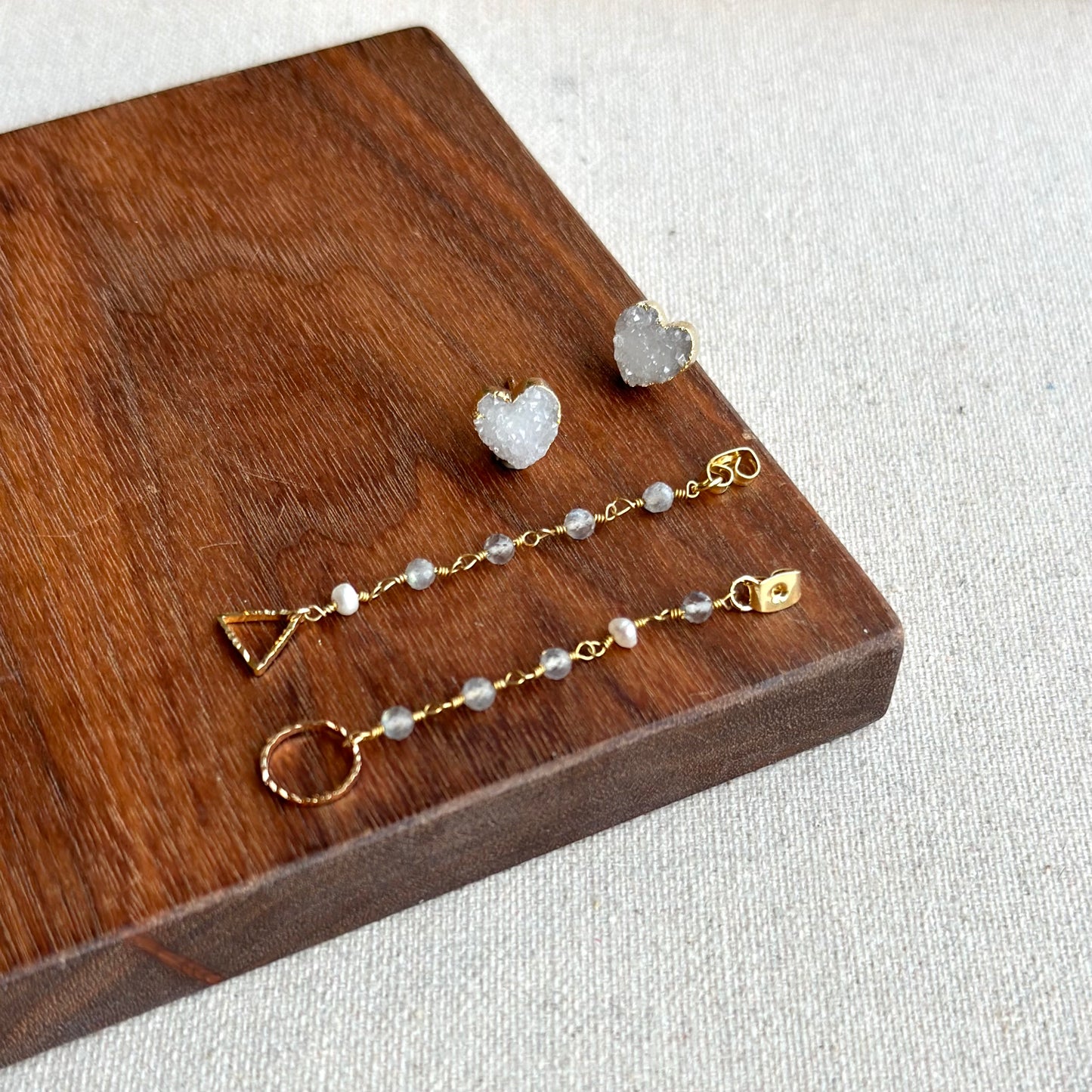 Heart White Druzy And Labradorite Two-way Gold-plated Earring