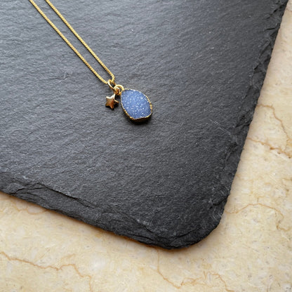 Blue Druzy Stone Two-way 14k Gold-filled Necklace