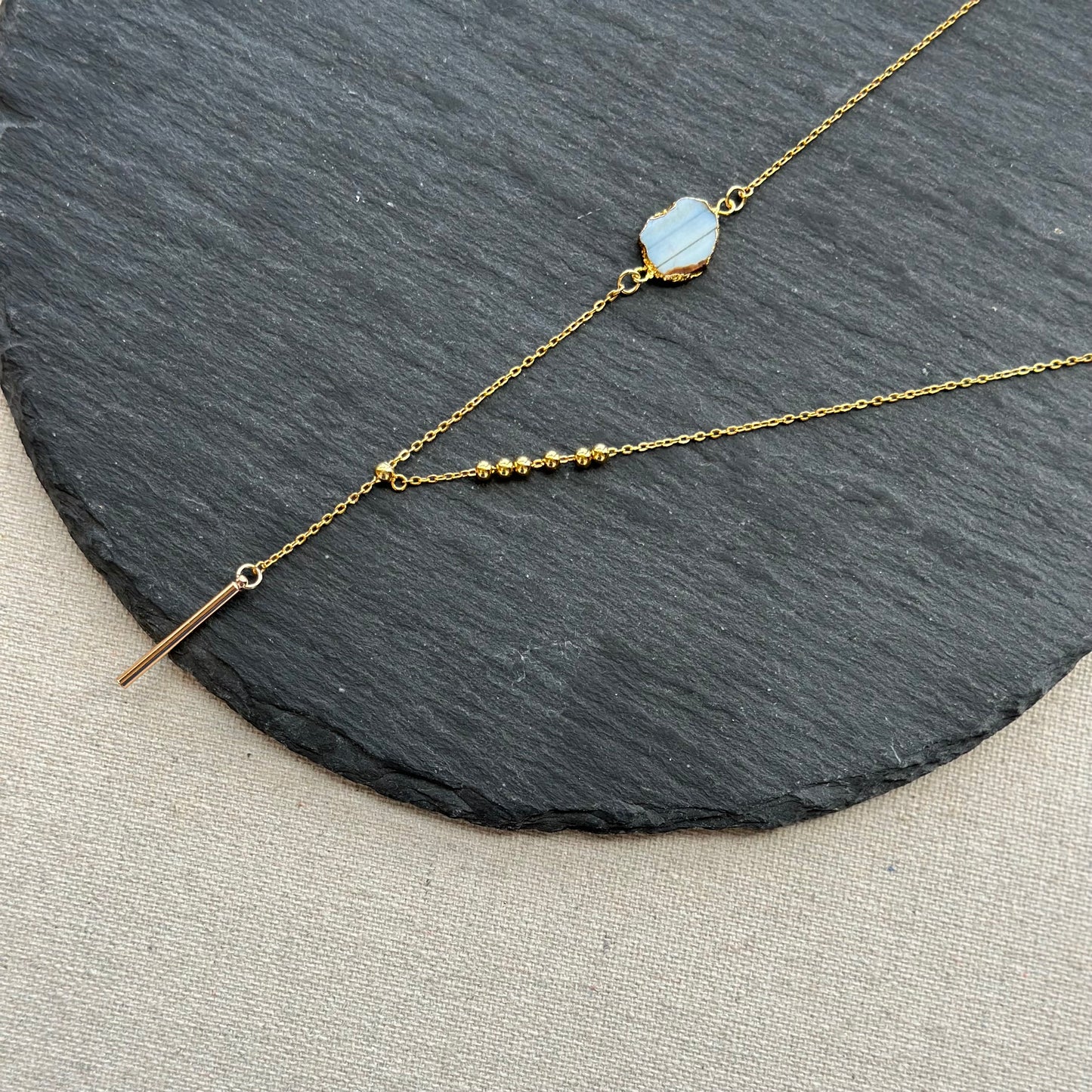 Blue Opal Asymmetric Two-way Y-shaped Gold-plated Sterling Silver Necklace