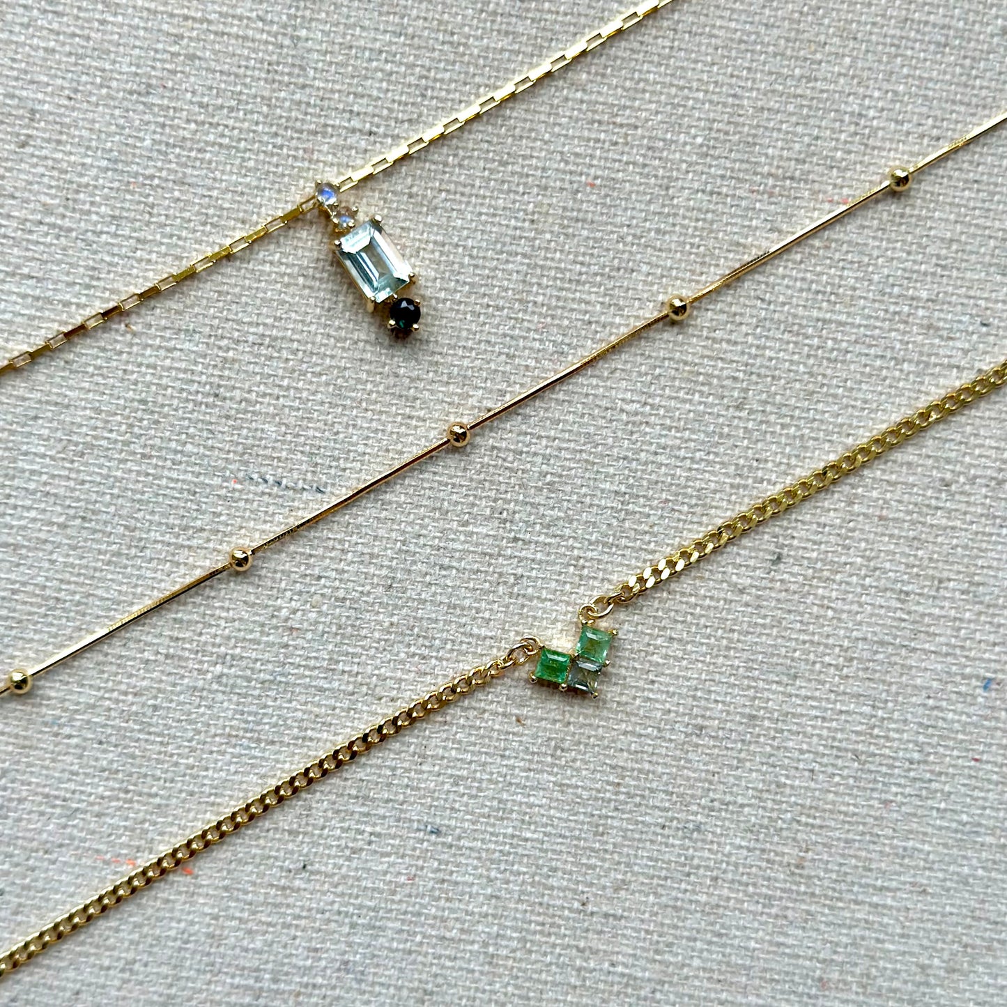 Green Tourmaline Double Layer Mixed Chain Gold-plated Sterling Silver Necklace