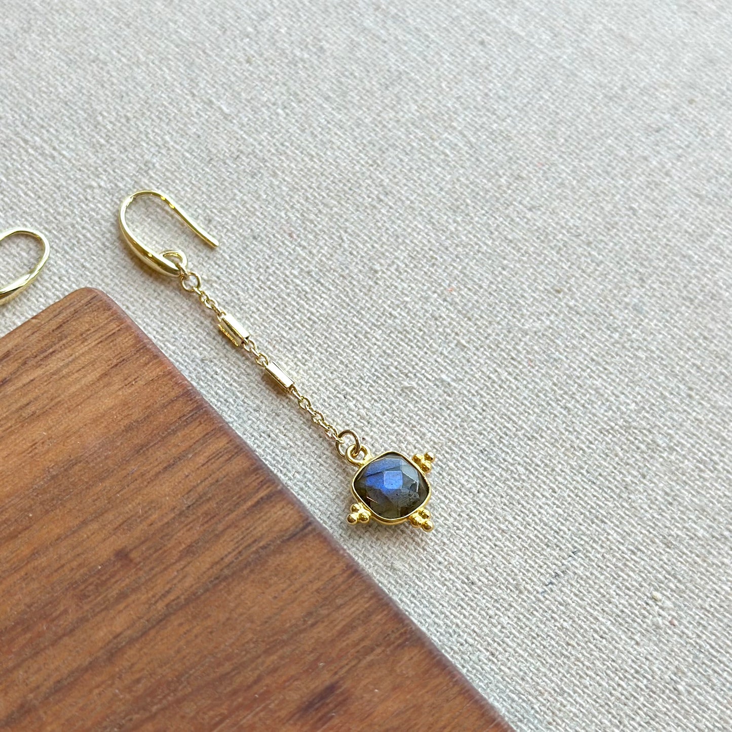 Labradorite Asymmetric Dangling Gold-plated Earring