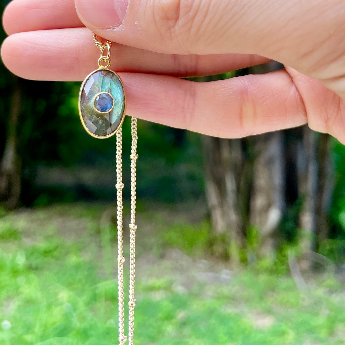 Double Labradorite Dotty Chain Gold-plated Necklace