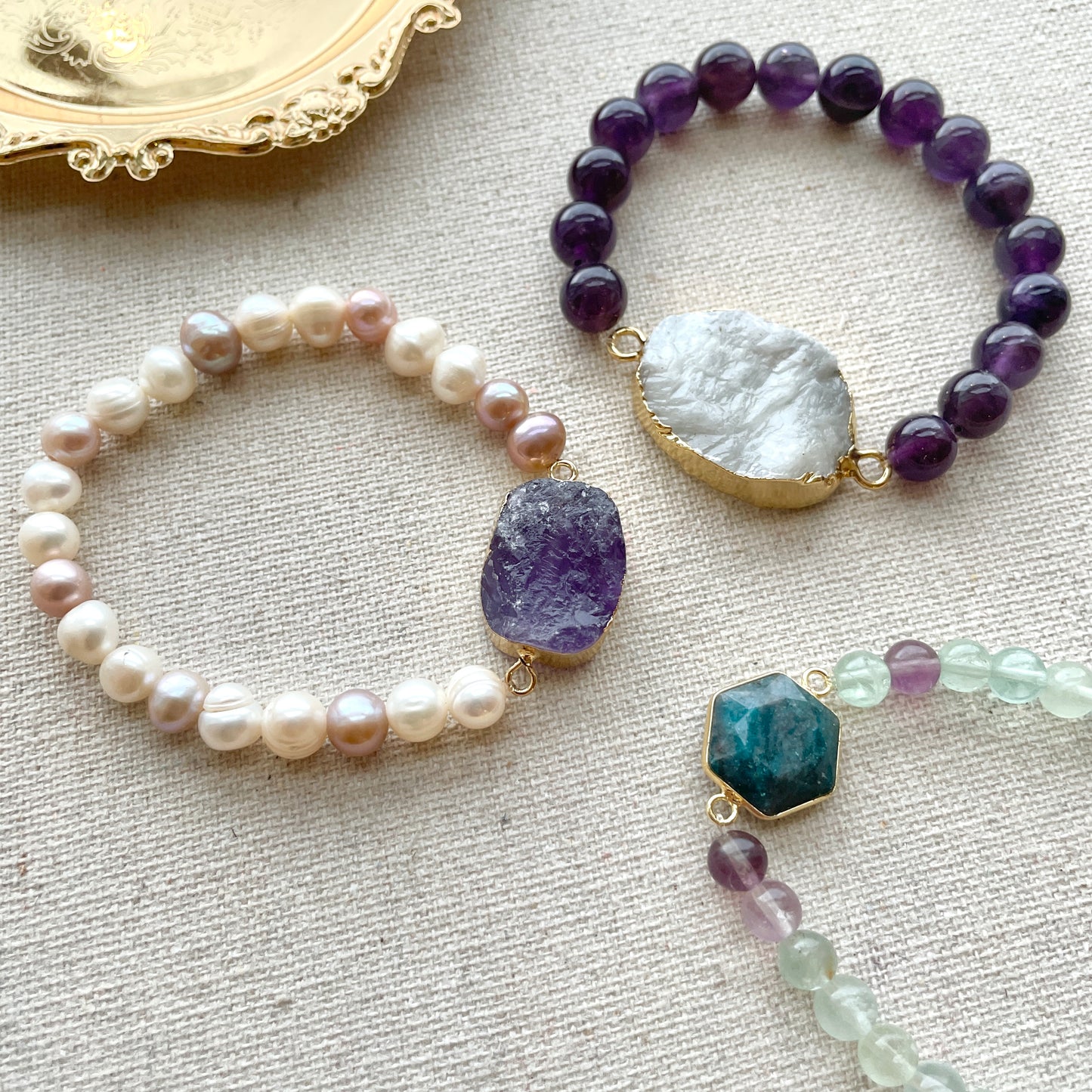 Apatite And Fluorite Beaded Bracelet