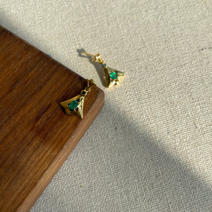 Emerald And Sapphire The Triangle Gold-plated Sterling Earring