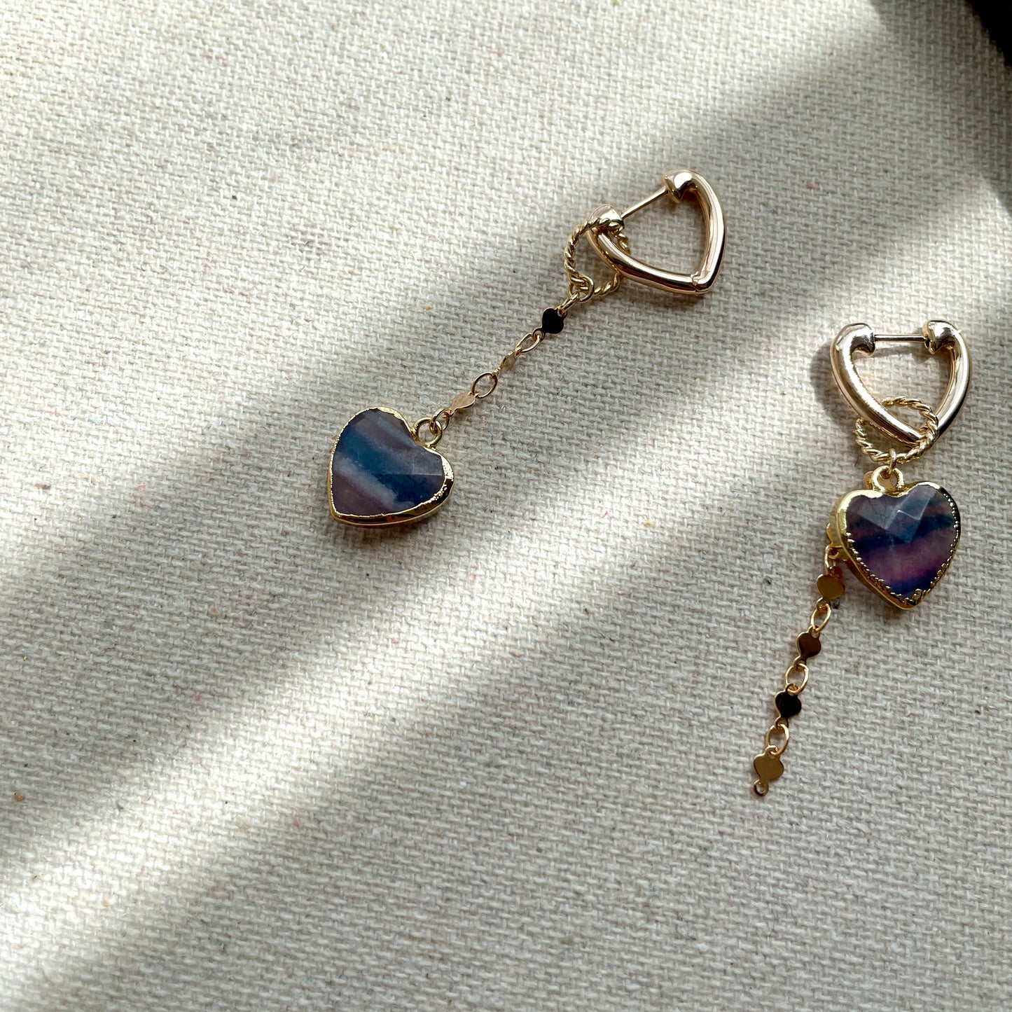 Fluorite Heart-shaped Gold-plated Two-way Ear Hoop