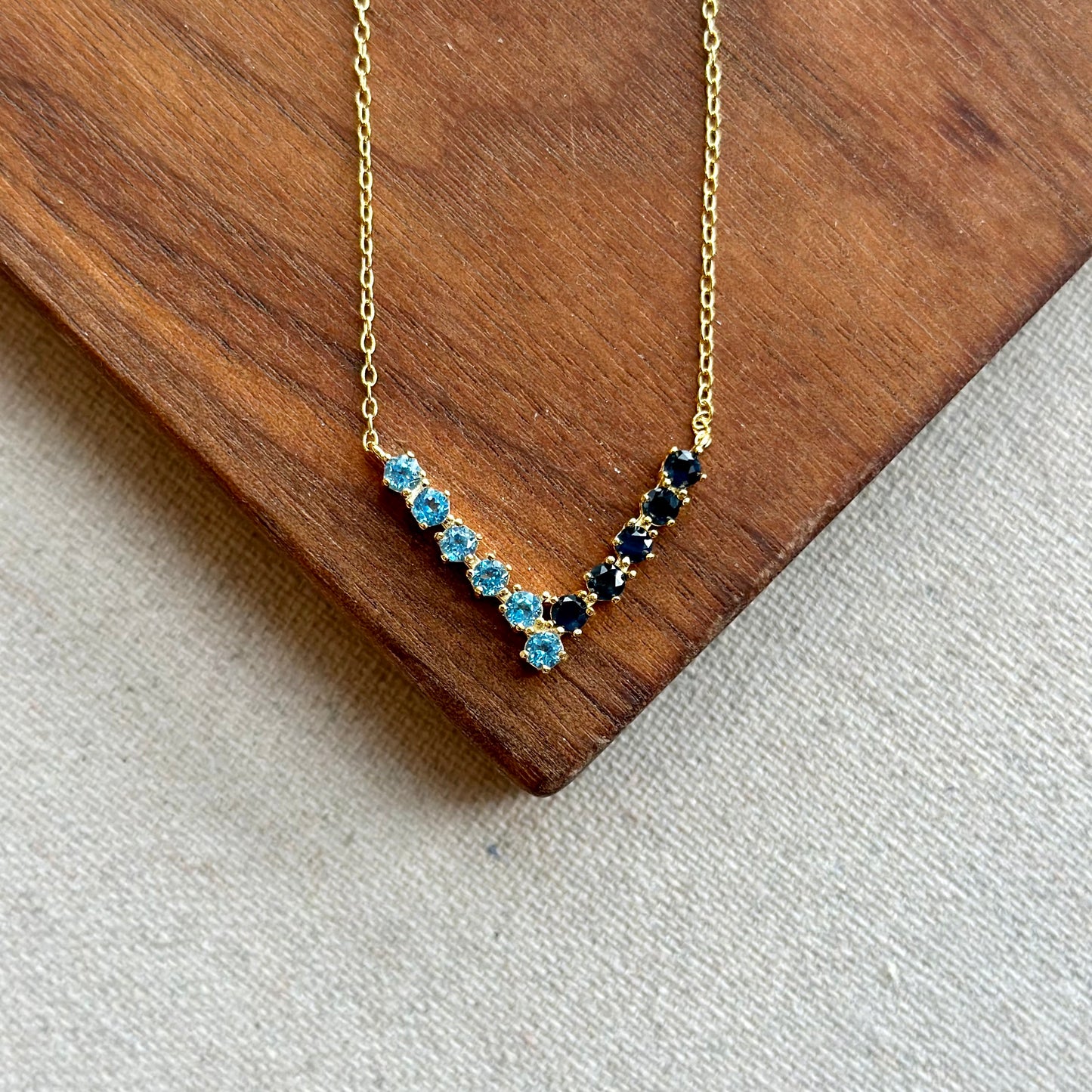 Topaz And Sapphire V-shaped Gold-plated Sterling Silver Necklace