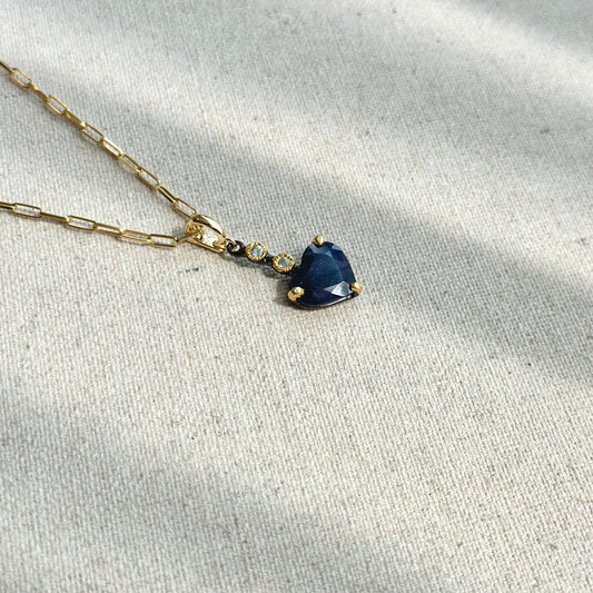 Sapphire Heart And Topaz Gold-plated Italian Sterling Silver Necklace