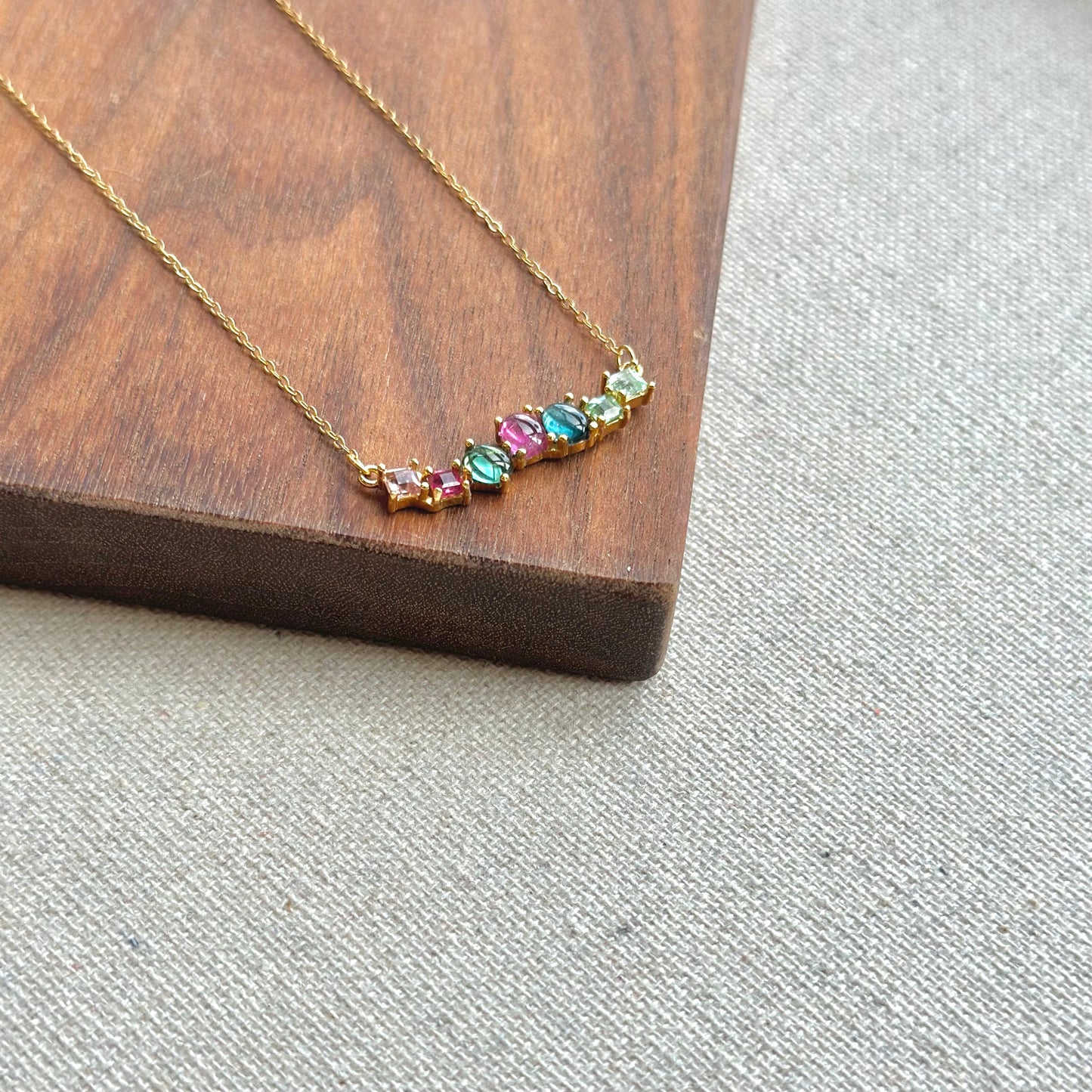 Pink And Green Tourmaline Gold-plated Sterling Silver Necklace