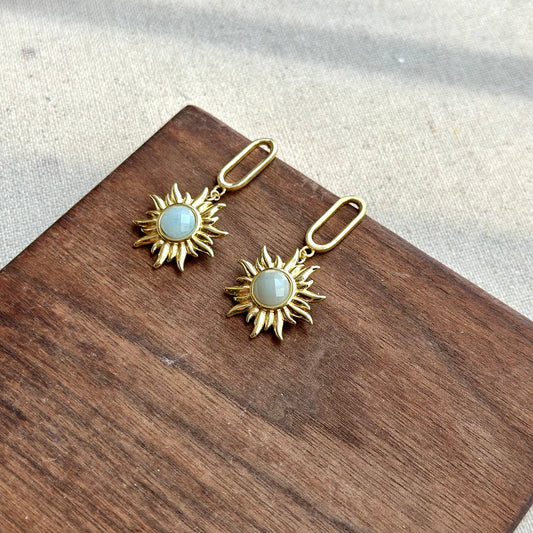 Aquamarine In Sun Gold-plated Earring