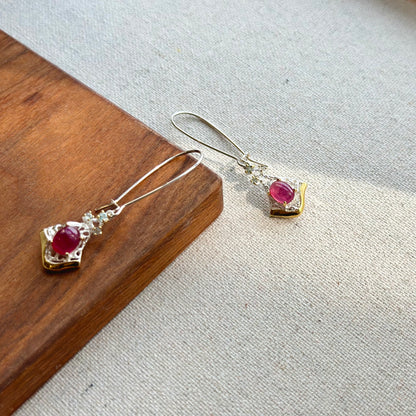 Ruby And Topaz Two Tone Dangle Sterling Silver Earring