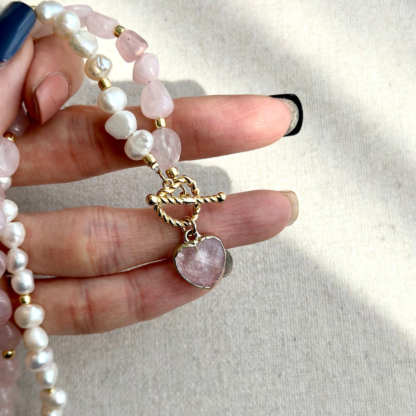 Rose Quartz And Baroque Pearl Beaded Choker Necklace