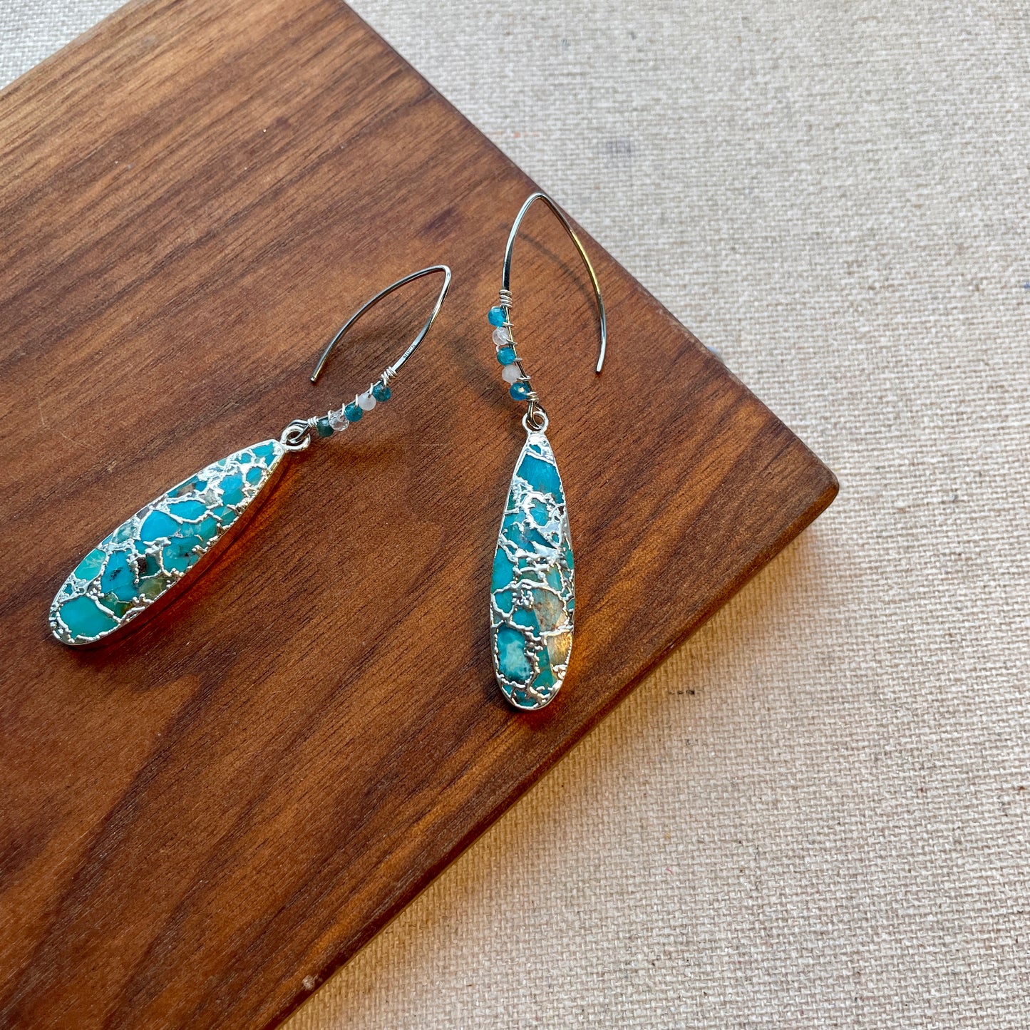 Turquoise And Wire Wrapping Apatite Sterling Silver Earring