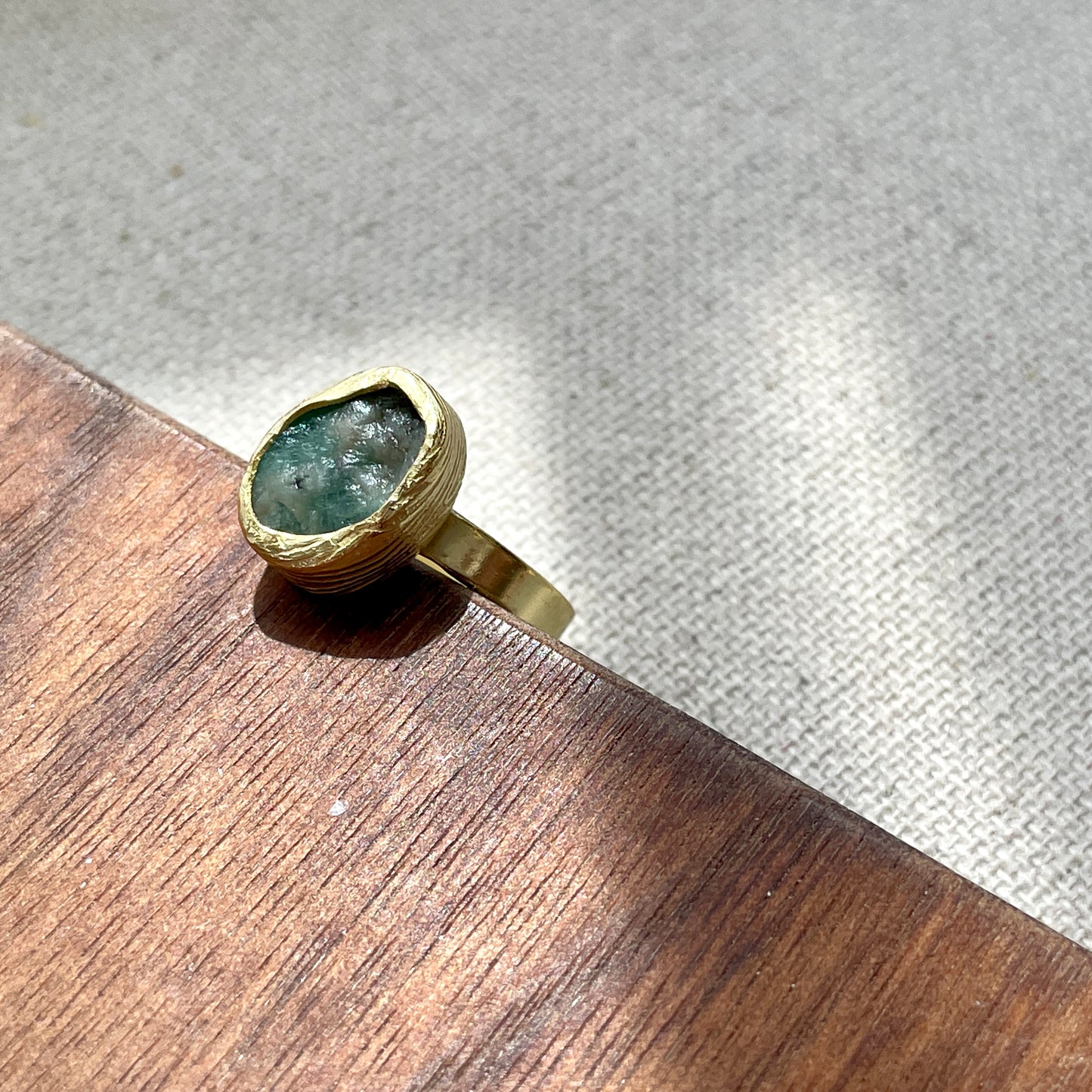 Green Emerald Raw Stone Adjustable Gold-plated Ring