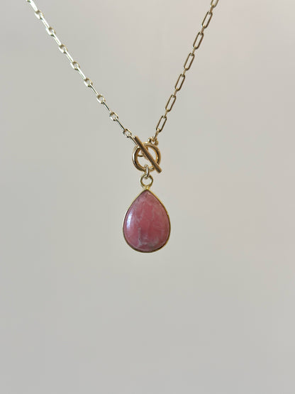 Rhodochrosite Hoop Toggle Long Gold-plated Necklace