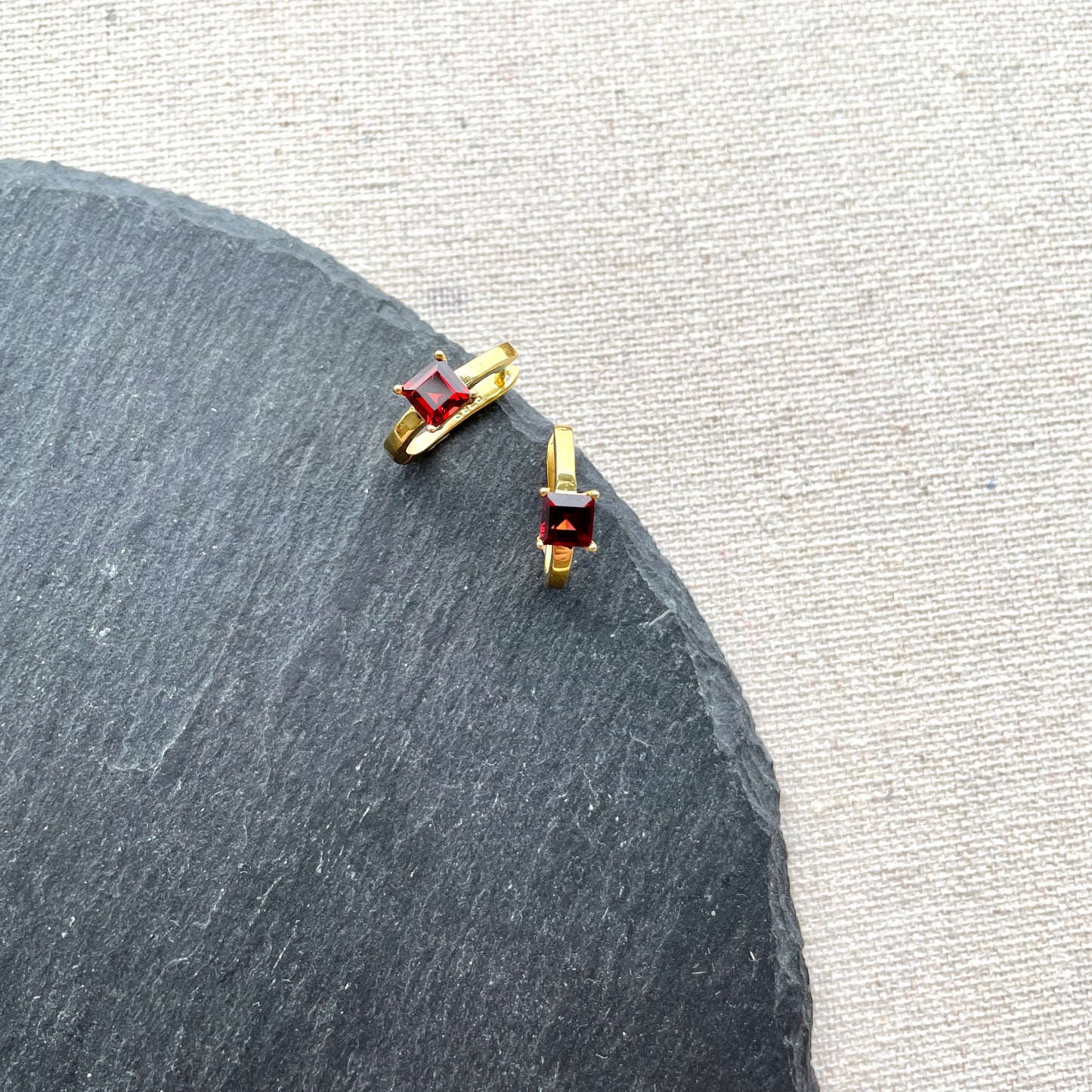 Square Cut Garnet Ear Hoop