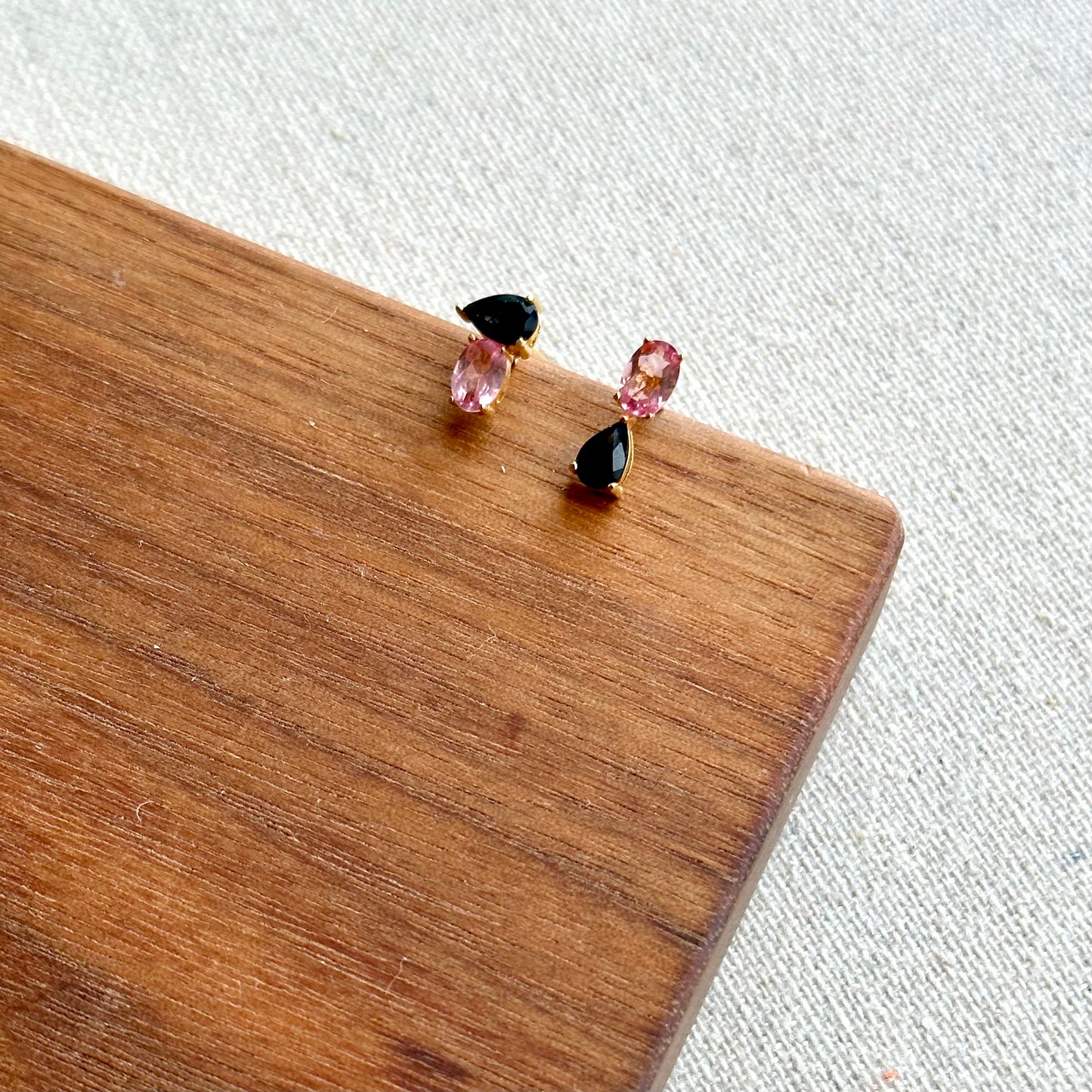 Pink Tourmaline And Sapphire Gold-plated Ear Stud