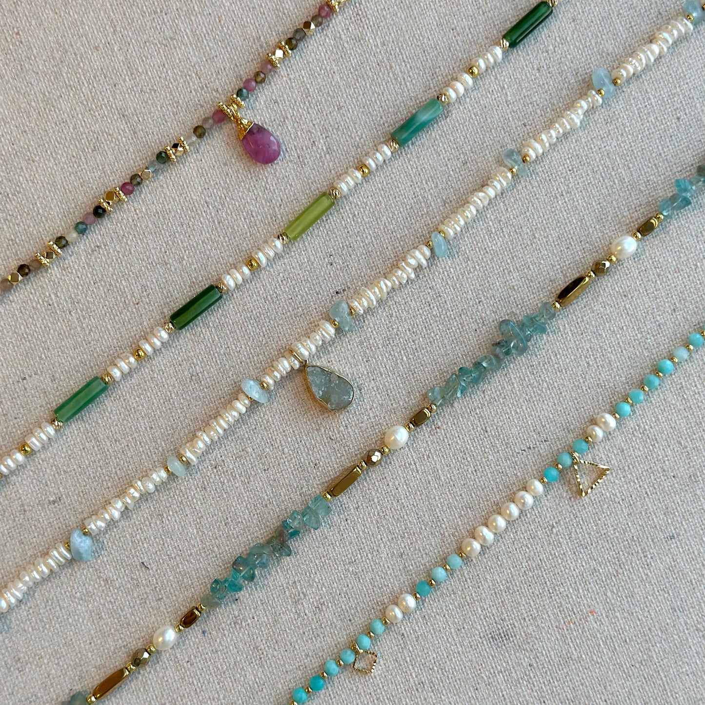 Amazonite And Freshwater Pearl Beaded Asymmetric Necklace