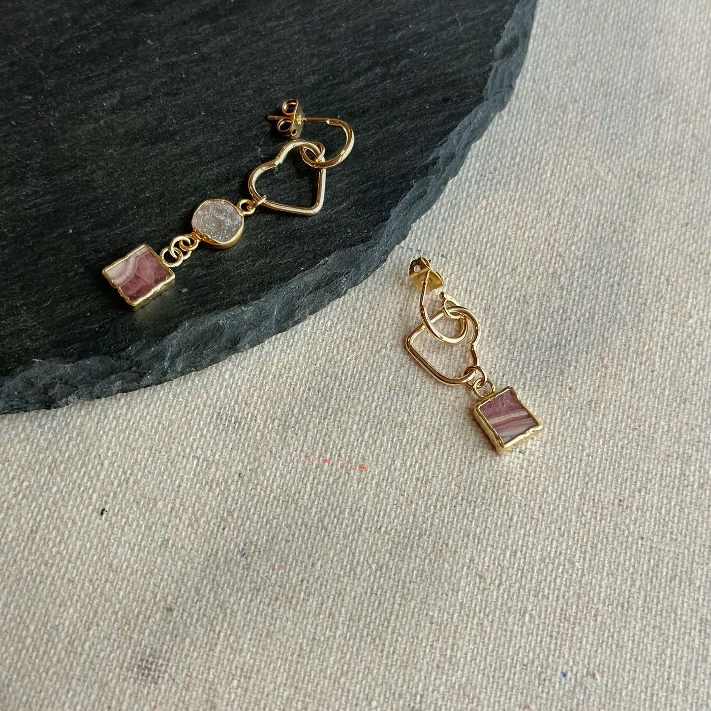 Rhodochrosite And Druzy Gold-plated Earring