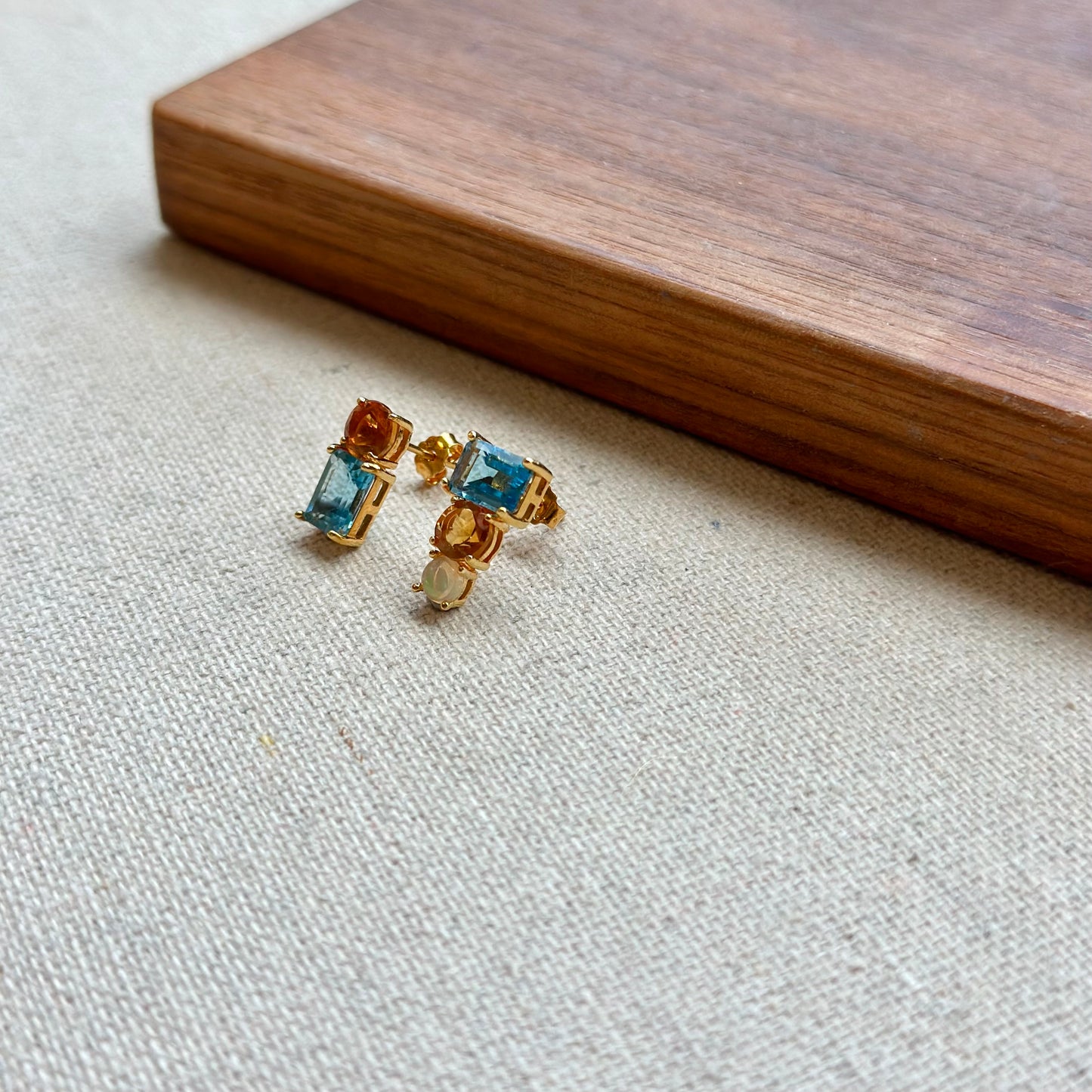 Topaz And Citrine Mixed Opal Gold-plated Ear Stud