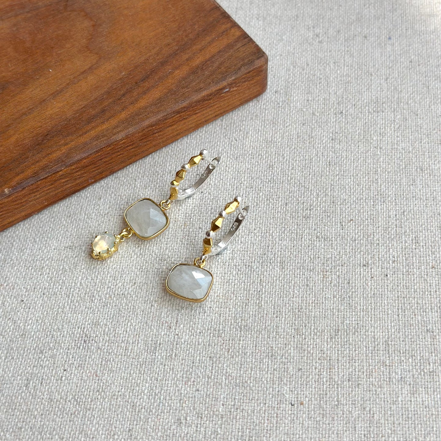 Moonstone And Opal Drop Dangle Gold-plated Earring