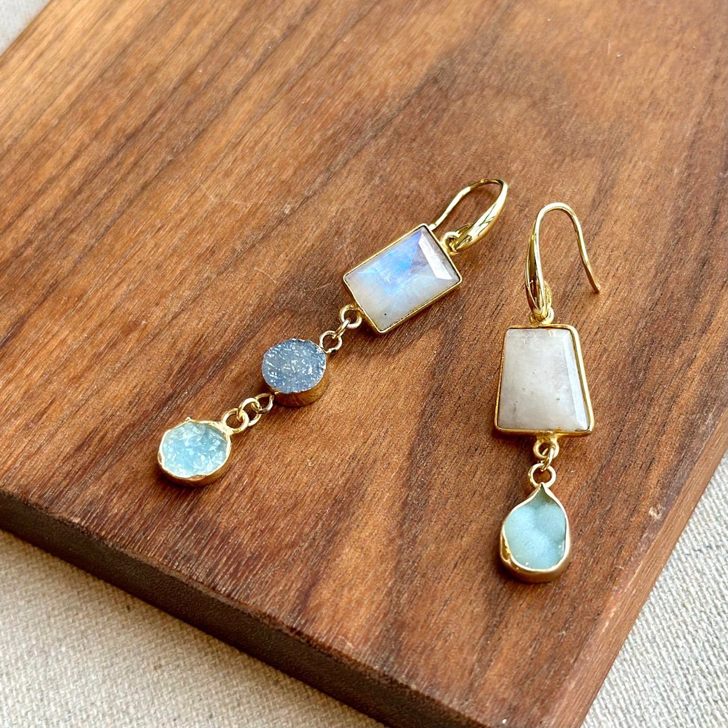 Moonstone And Druzy Stone Gold-plated Earring