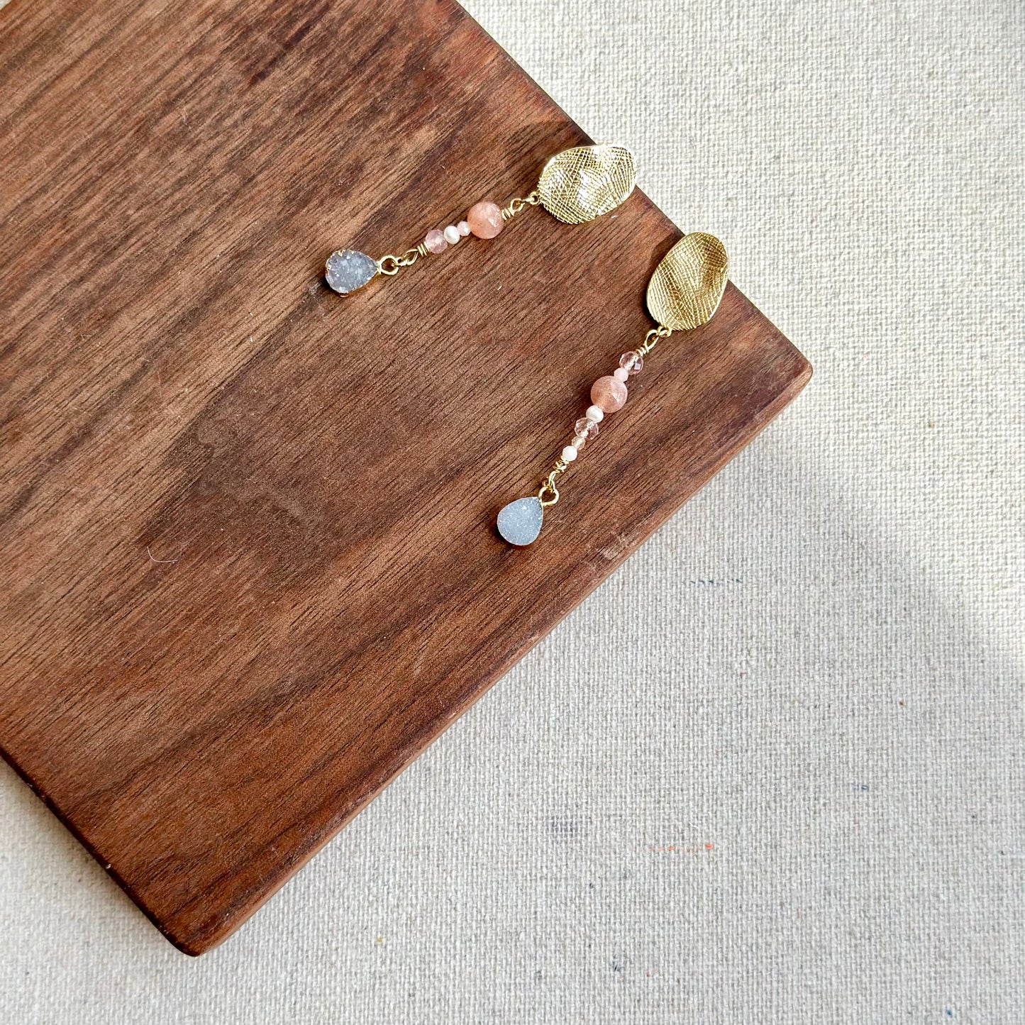 Textured Stud Druzy Stones And Mixed Stones Earring