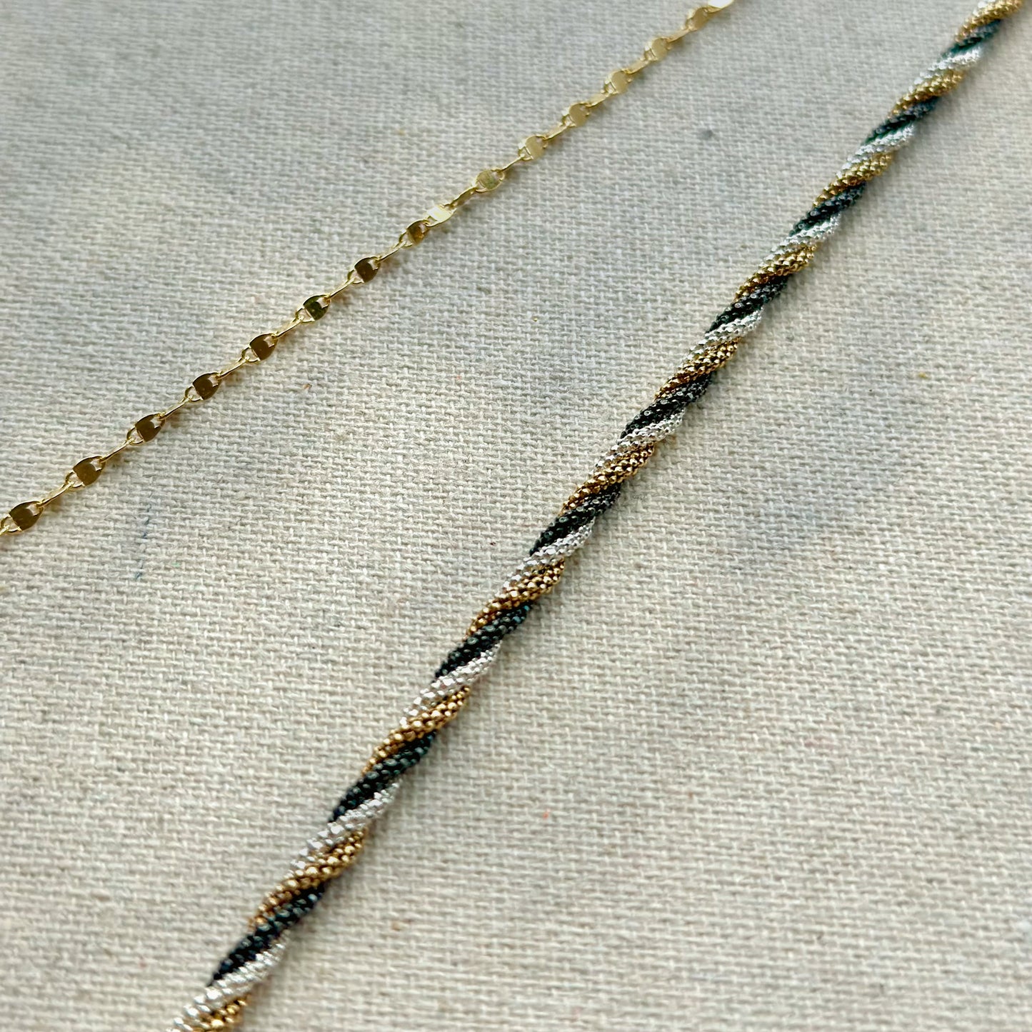 Gold-plated Italian Sterling Silver Triple Tone Braid Necklace