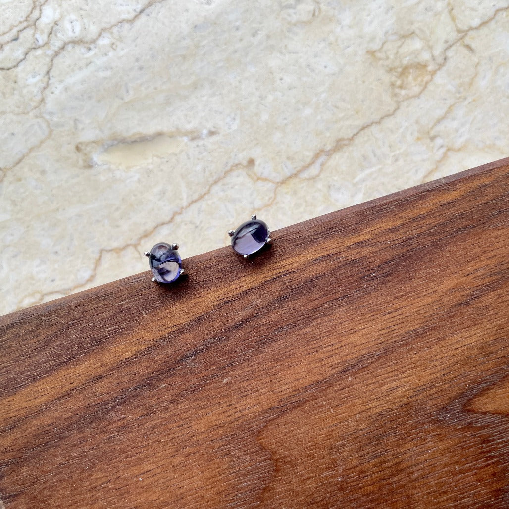 Iolite Silver And Smoky Quartz Prong Setting Two-way Ear Stud