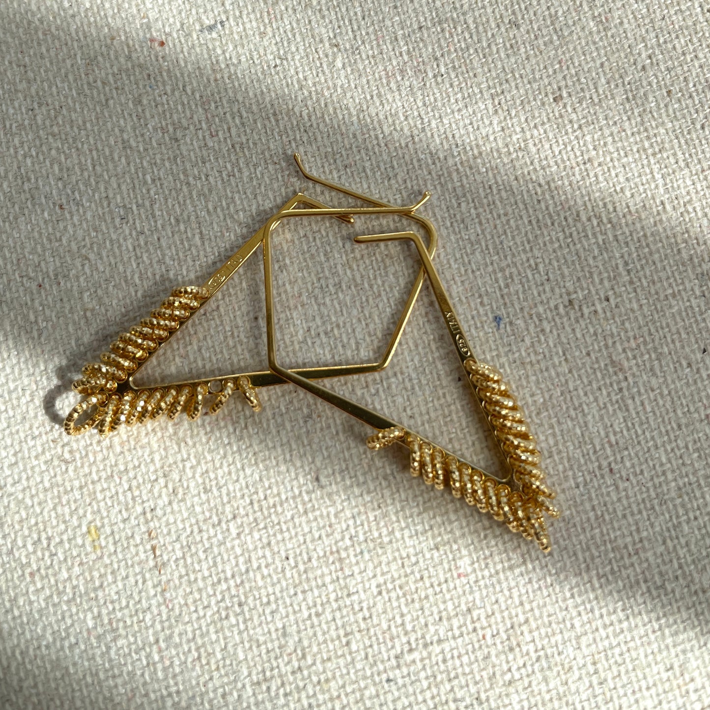 Gold-plated Italian Sterling Silver Rhombus Ear Hoop