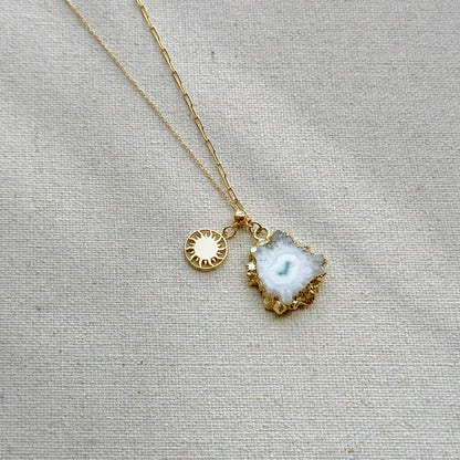 White Agate Adjustable Y-shaped Gold-plated Sterling Silver Necklace