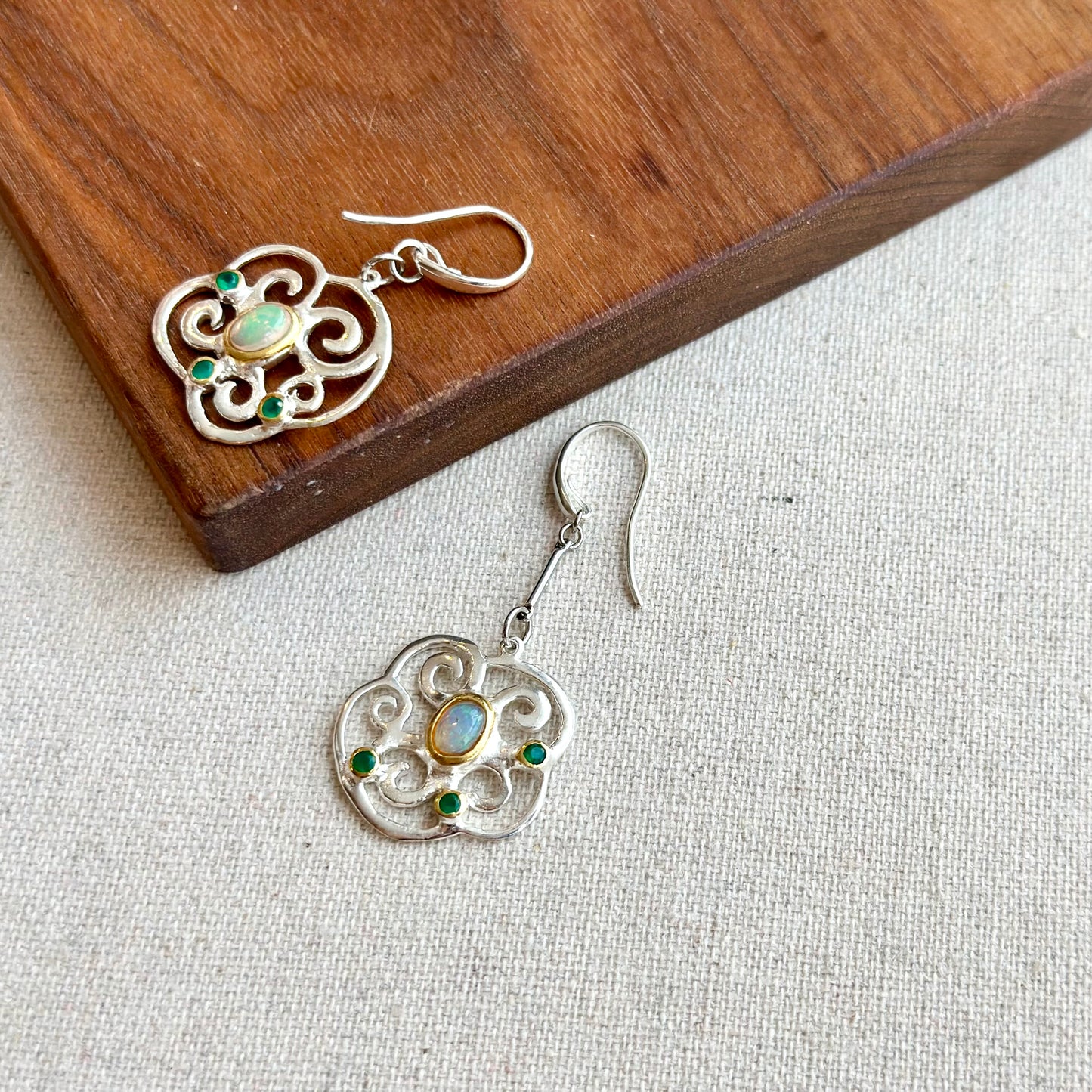 Opal And Green Onyx Oriental Sterling Silver Earring