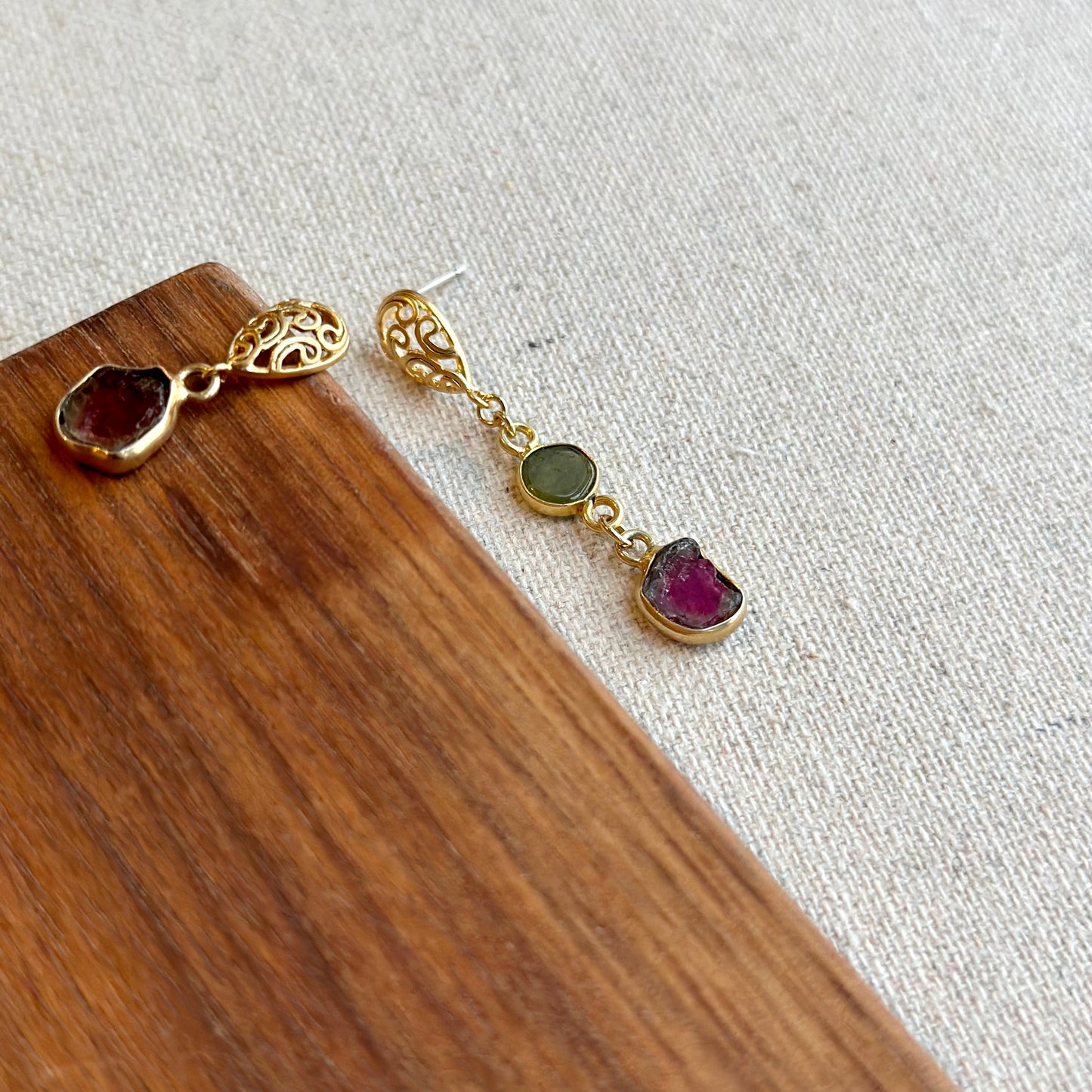 Paisley Stud Watermelon Tourmaline Gold-plated Earring