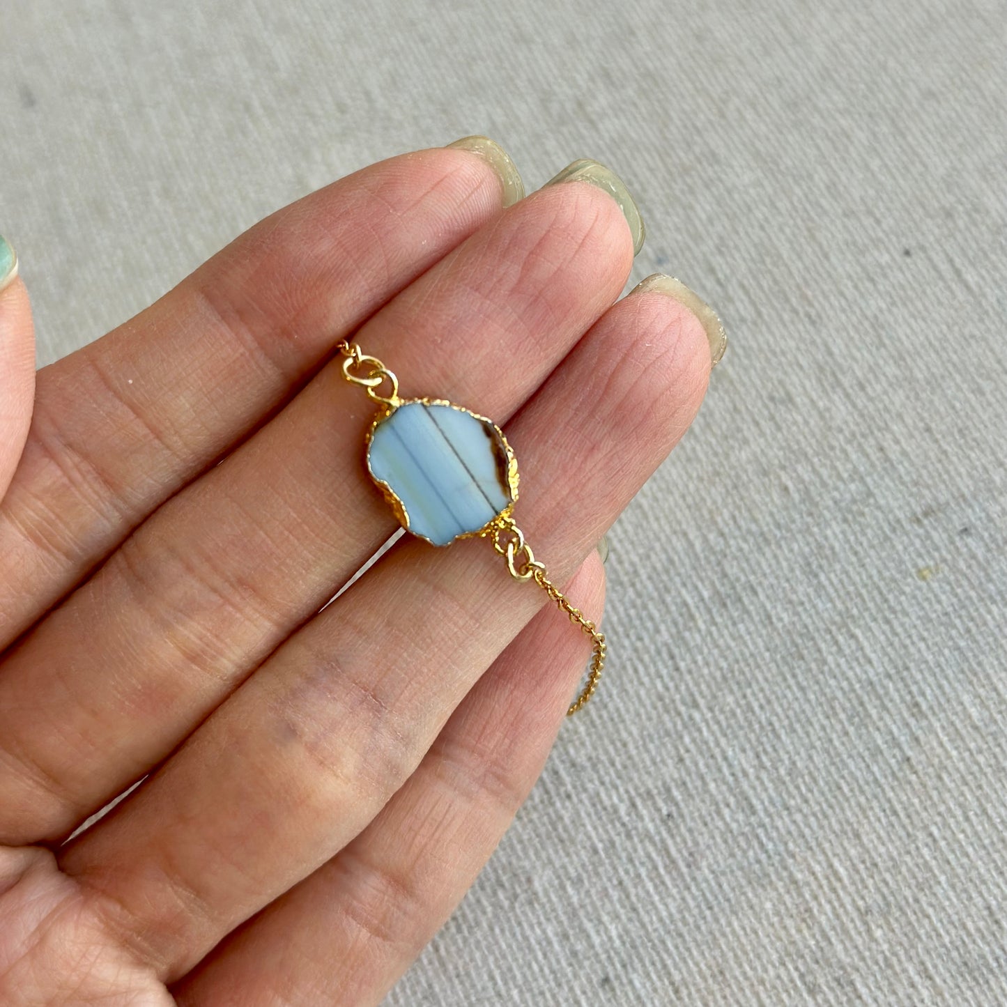 Blue Opal Asymmetric Two-way Y-shaped Gold-plated Sterling Silver Necklace