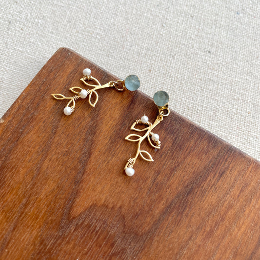 Aquamarine Raw Stone Two-way Gold-plated Earring