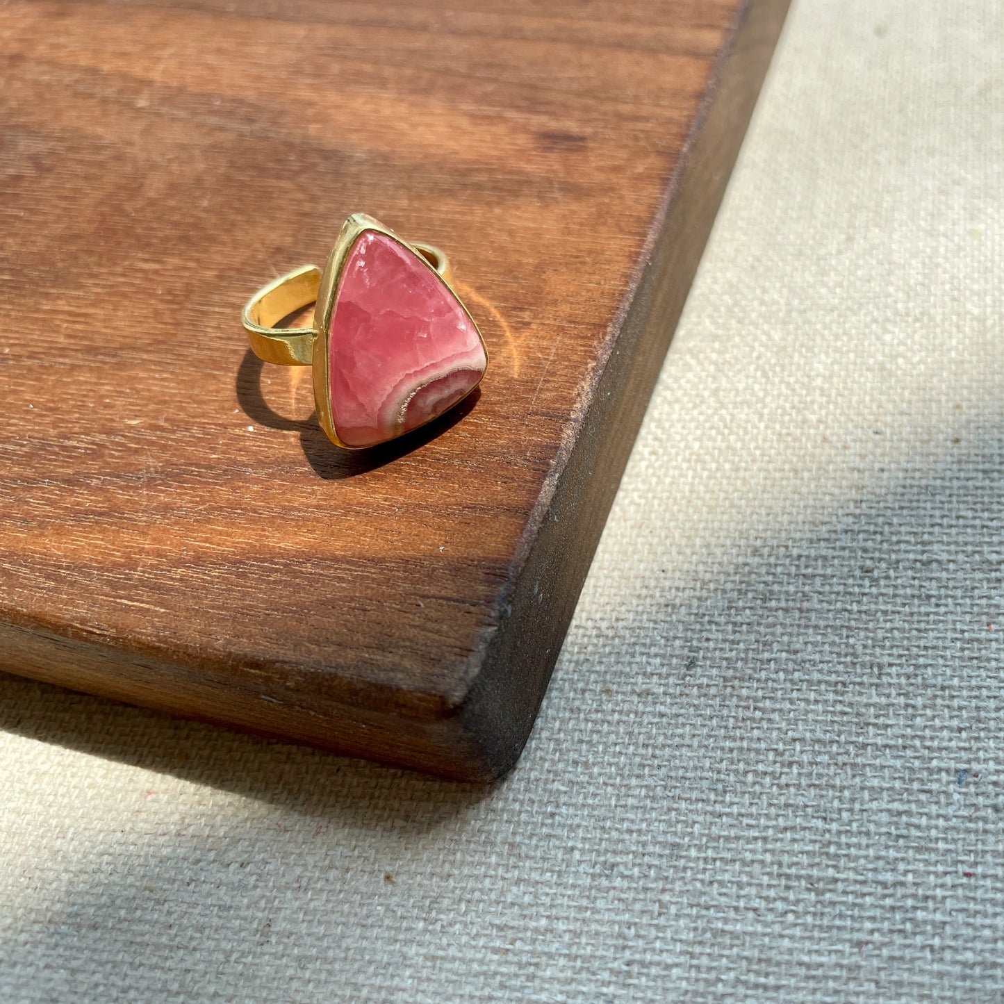 Pink Rhodochrosite Adjustable Gold-plated Ring