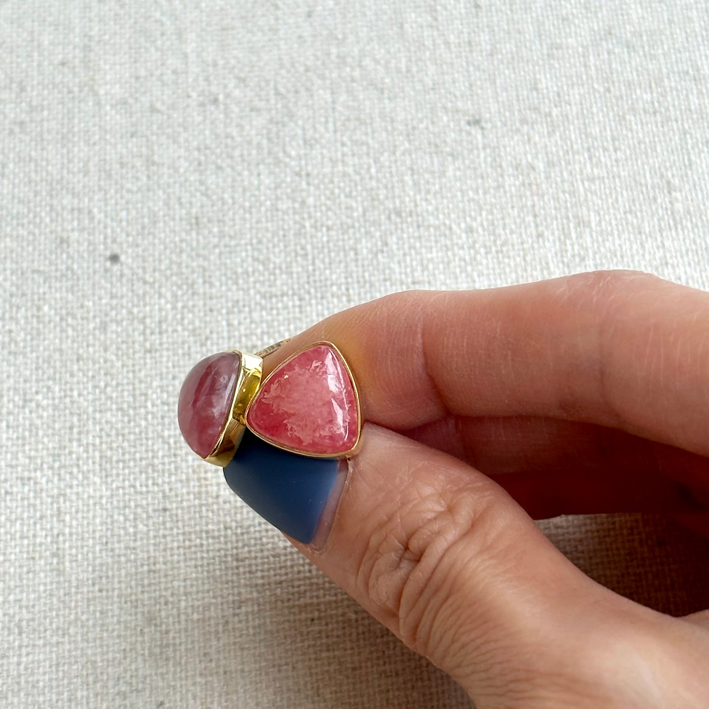 Pink Rhodochrosite Gold-plated Sterling Silver Ear Stud