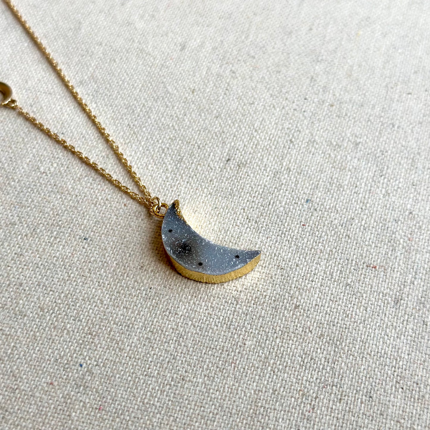 Druzy Moon Long Asymmetric Gold-plated Necklace