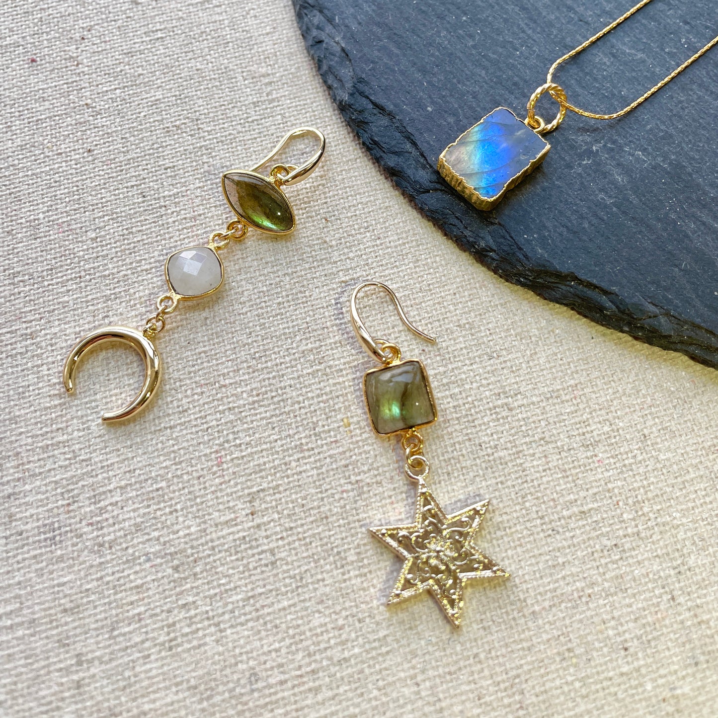 Labradorite And Moonstone Starry Earring