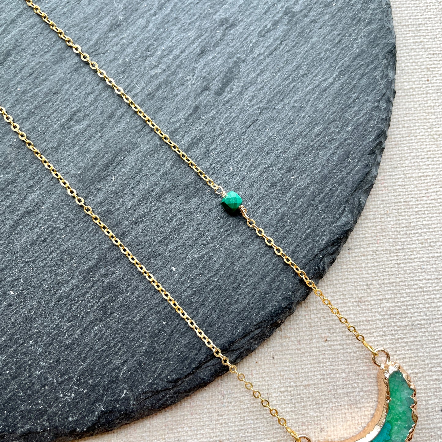 Green Agate And Malachite Gold-plated Necklace