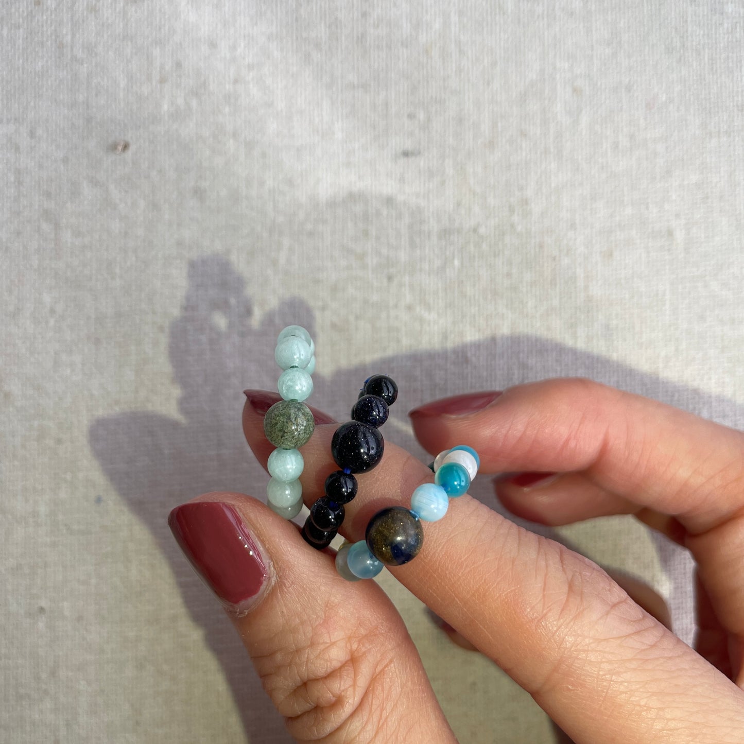 Mixed Natural Stones Beaded Three-Ring Set (3 pieces)