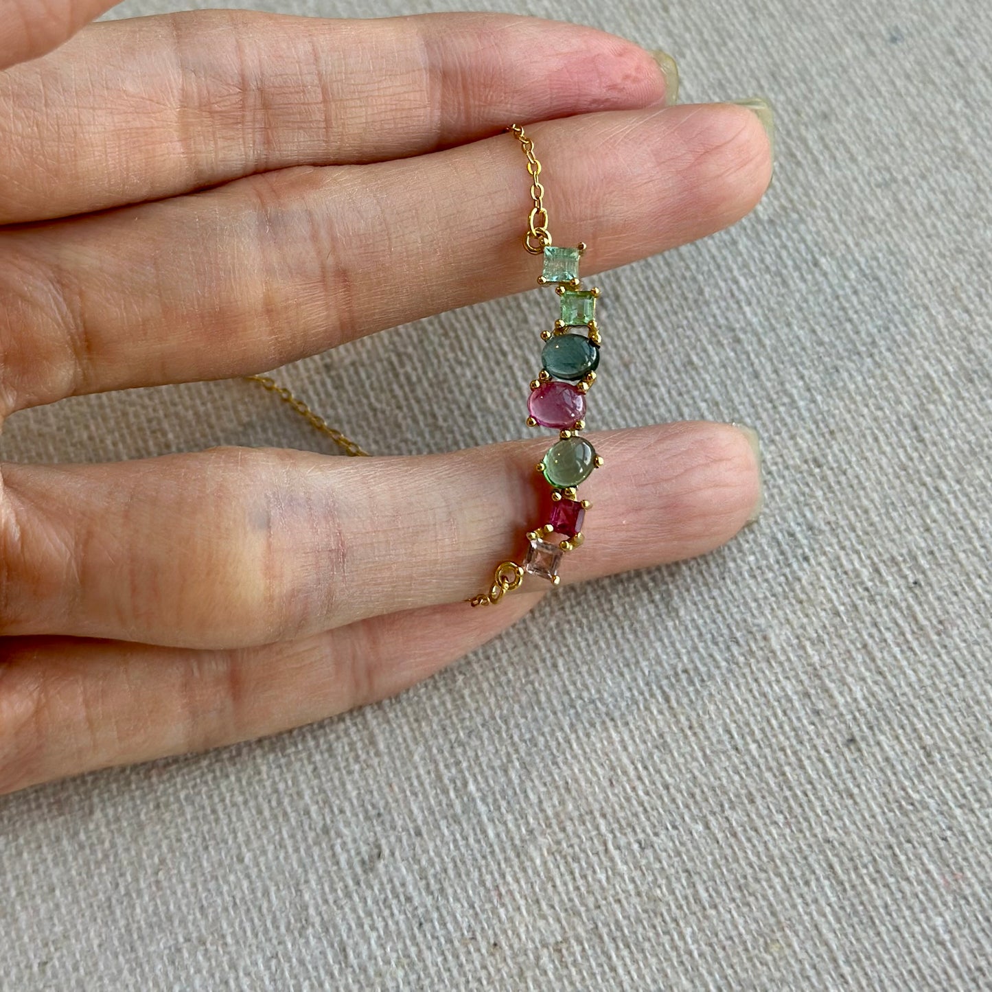 Pink And Green Tourmaline Gold-plated Sterling Silver Necklace