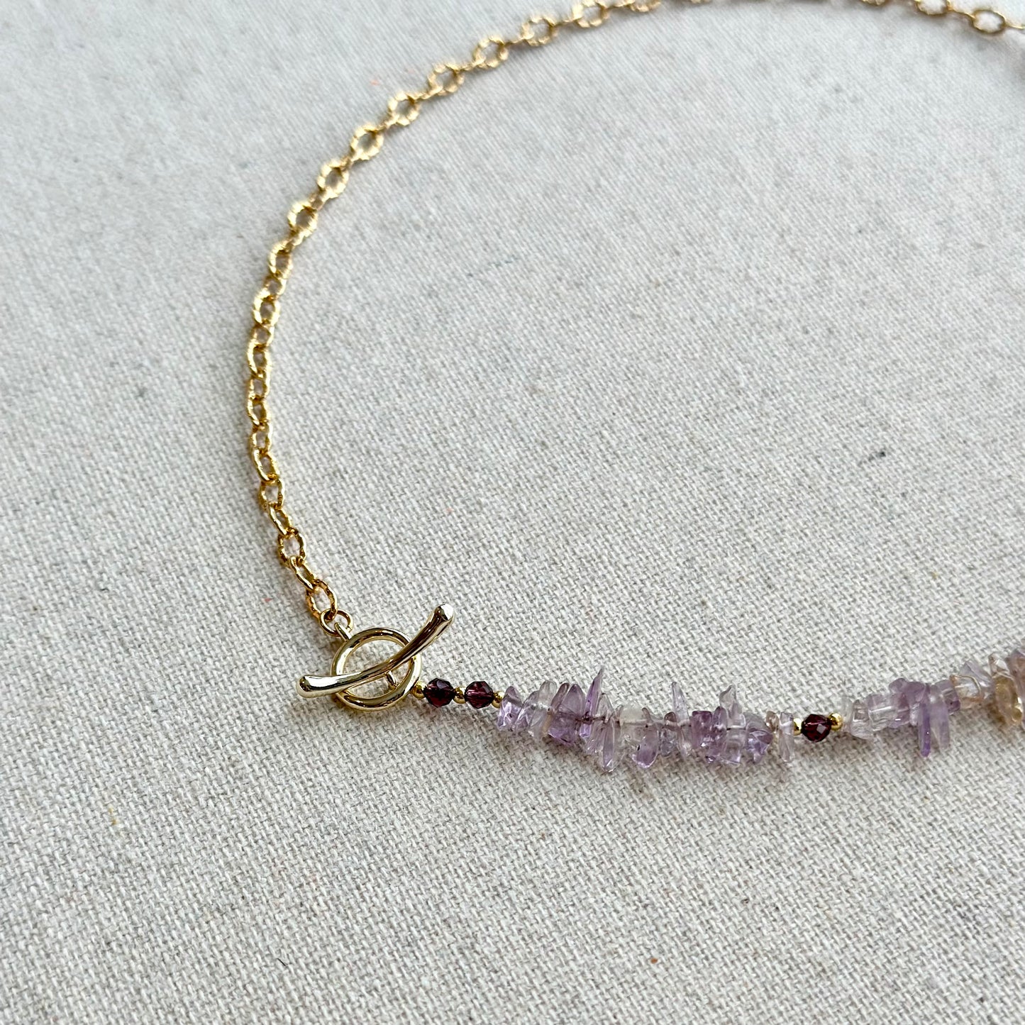 Ametrine Beads Mixed Gold-plated Chain Hoop Toggle Necklace