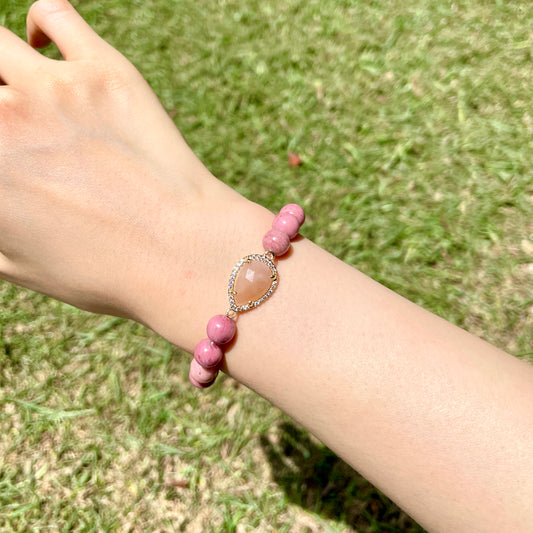 Sunstone And Rhodonite Beaded Bracelet