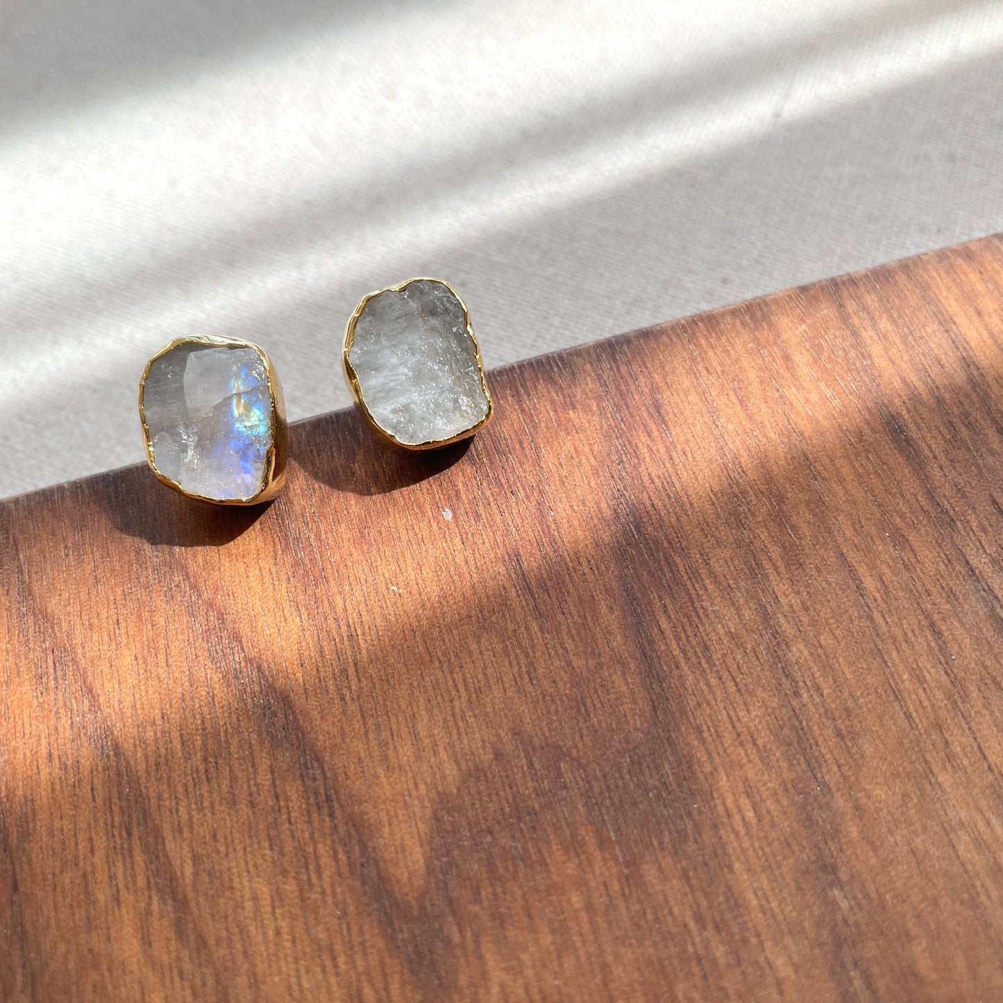 Moonstone Raw Stone Gold-plated Ear Stud