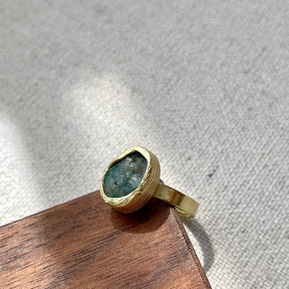 Green Emerald Raw Stone Adjustable Gold-plated Ring