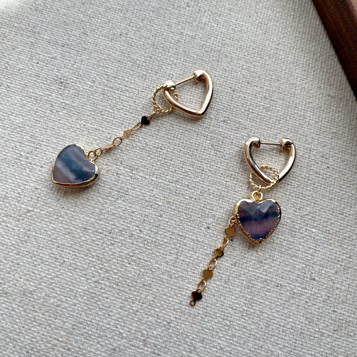 Fluorite Heart-shaped Gold-plated Two-way Ear Hoop