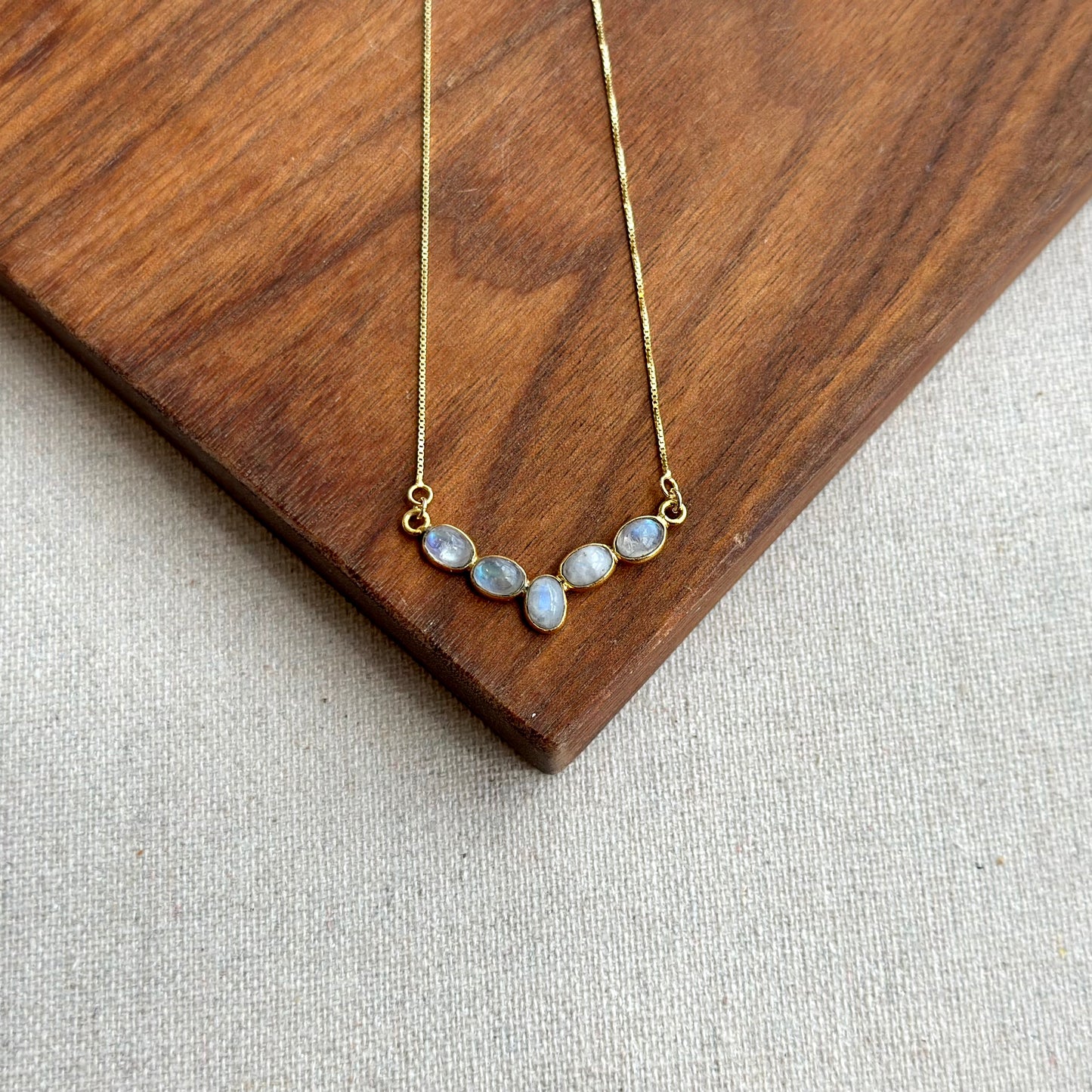 Moonstones V-shaped Box Chain Gold-plated Necklace