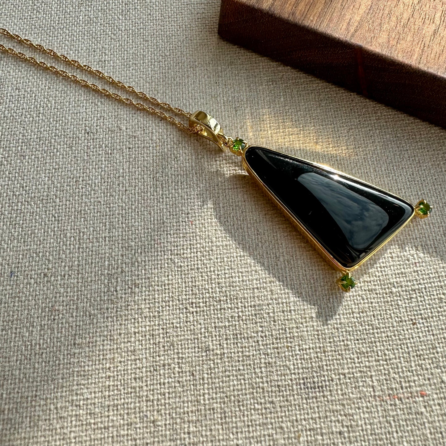 Black Agate And Diopside Long Gold-plated Necklace